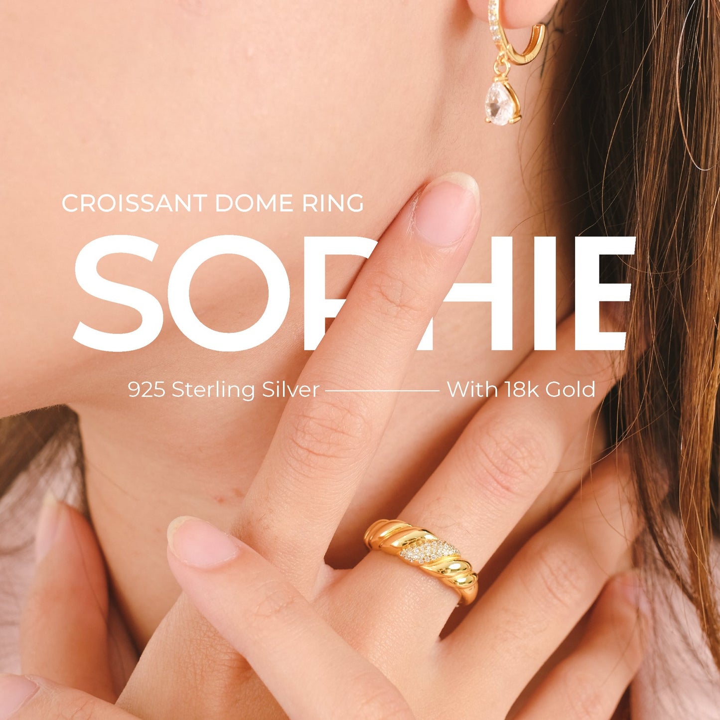 Sophie 密镶羊角面包圆顶戒指